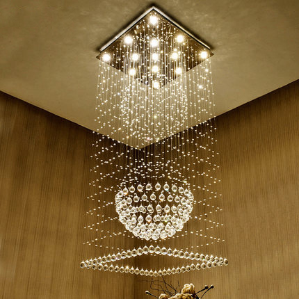 LED Modern Crystal Chandeliers Square K9 Crystal Chandelier Lights Fixture Home Indoor Lighting Hotel Hall Lobby Stair Long Hanging Lamps