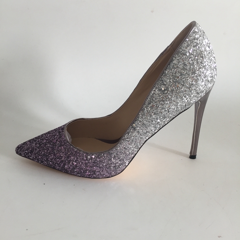 Silver Purple Glitter Wedding Shoes Pointed Toe Stilettos High Heels Slip On Pump Heels Plus Size EU34-46 Summer Bridal Shoes Pumps