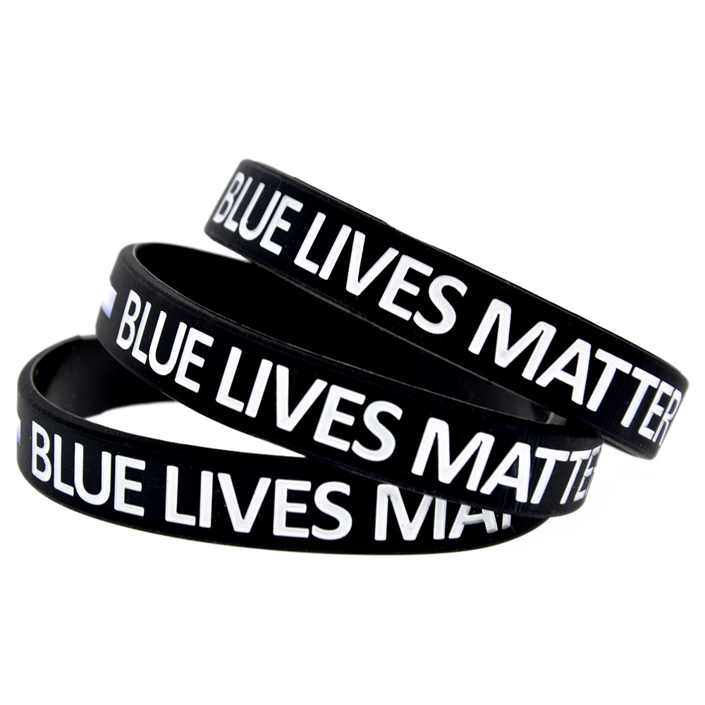 100PCS Blue Lives Matter Silicone Rubber Bracelet Debossed Logo and Filled Special Ink Hurtless To Body