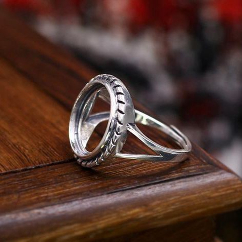 Fine Silver 14.8x14.8mm Round Cabochon Semi Mount Women Engagement Ring 925 Sterling Silver Art Deco Jewelry Setting
