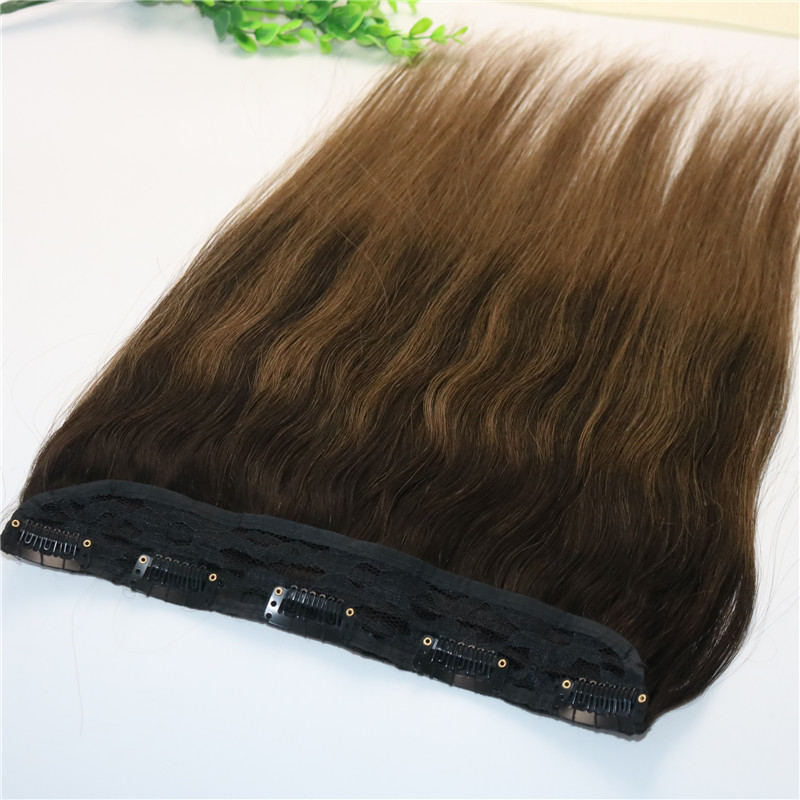 One Piece Clip In Human Hair Extensions 5Clips Per Piece Brazilian Virgin Hair Highlight Ombre Medium Brown Balayage 2/8