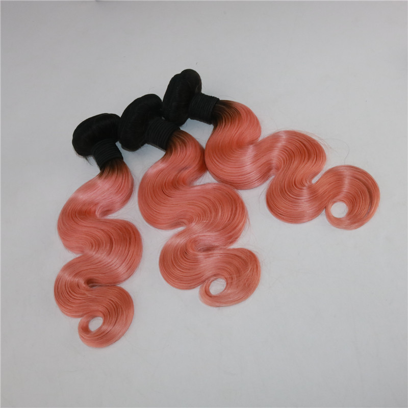 100% Real 3 Bundles Hair Weft #1b/Pink Omber Human Hair Extensions Body Wave Virgin Remy Hair Weaving 8A Quality Weave Extensions