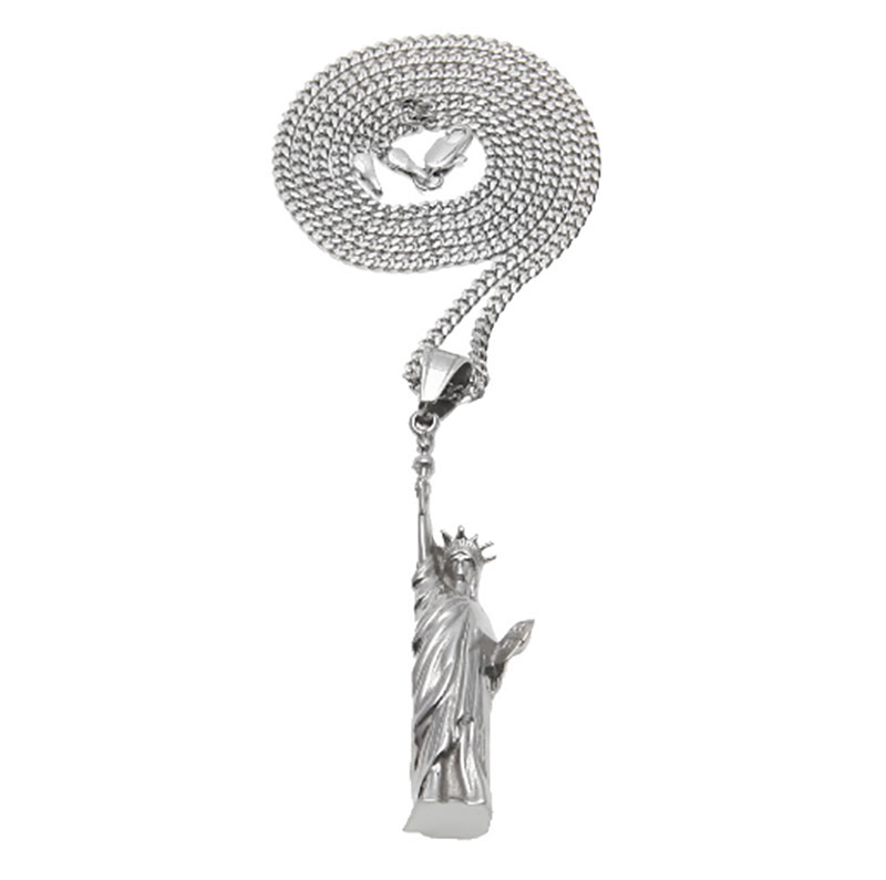 USA Statue of Liberity Pendant Necklace Unisex Hip Hop Necklace Stainless Steel Gold Silver Plated 24" Cuban Link Chain Necklace Fashion Jew