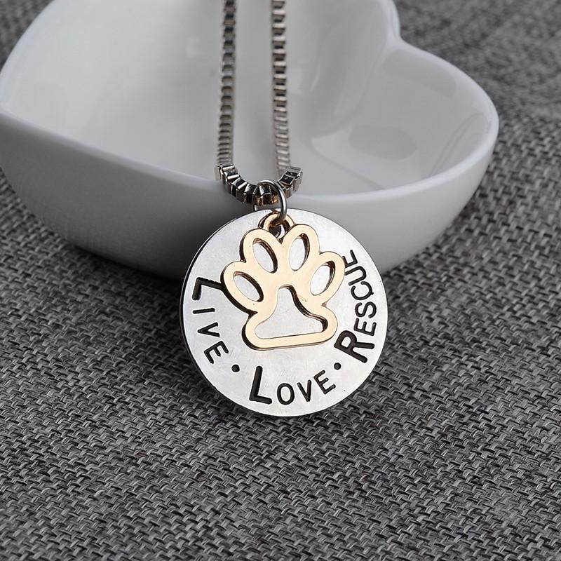 Pendant Necklaces Sunshine Live Love Rescue letter Love Word dog lover necklace Cat Dog Paw Print Pendant Necklace Mother's Day new fashion new j