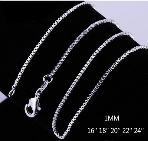 925 Sterling Silver Box Chain Necklaces Jewelry 1.2mm 925 Sterling Silver Chains 100pcs/lot Mix Size Free