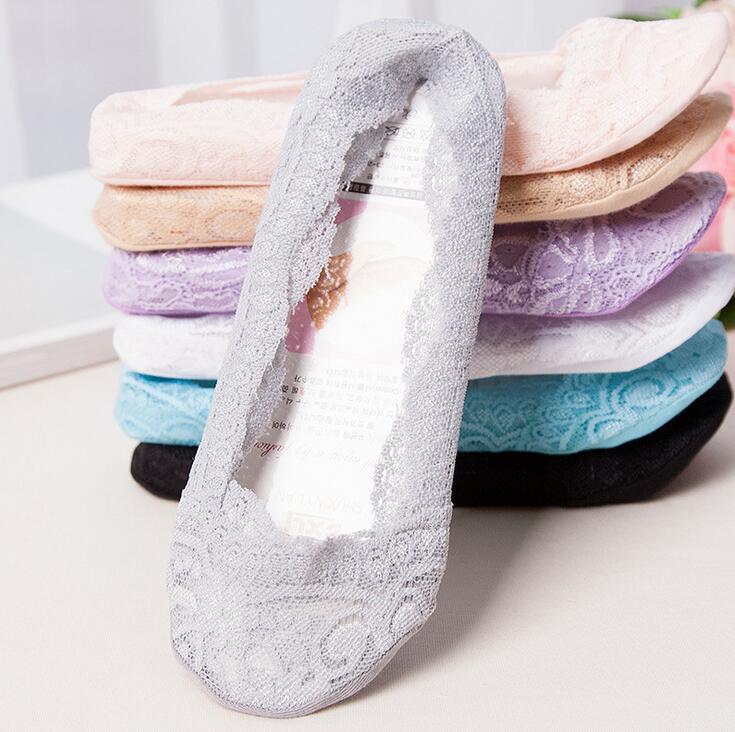 Brand Newest lady lace silicone non - slip cotton women's Socks & Hosiery invisible boat sock shallow mouth LW027