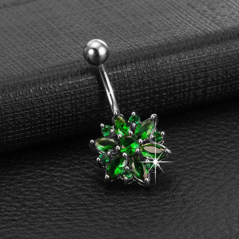 10 Colors for Option Anti-Allergic Cute Flowers Belly Button Rings CZ Women Sexy Body Jewelry Dangle Navel Body Piercing Jewelry for Dancers