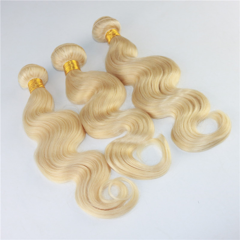 Factory Wholesale #613 Blonde Human Hair Bundles Virgin Unprocessed Remy Hair Extensions Body Wave Russian Human Hair Weft Extensions 100g