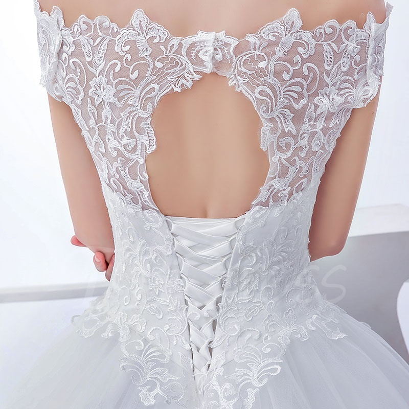Vintage Lace Appliques Off Shoulder Wedding Dress Lace-Up Chapel Train Arabic Ball Gown Bridal Gowns White Ivory Custom Made Dress