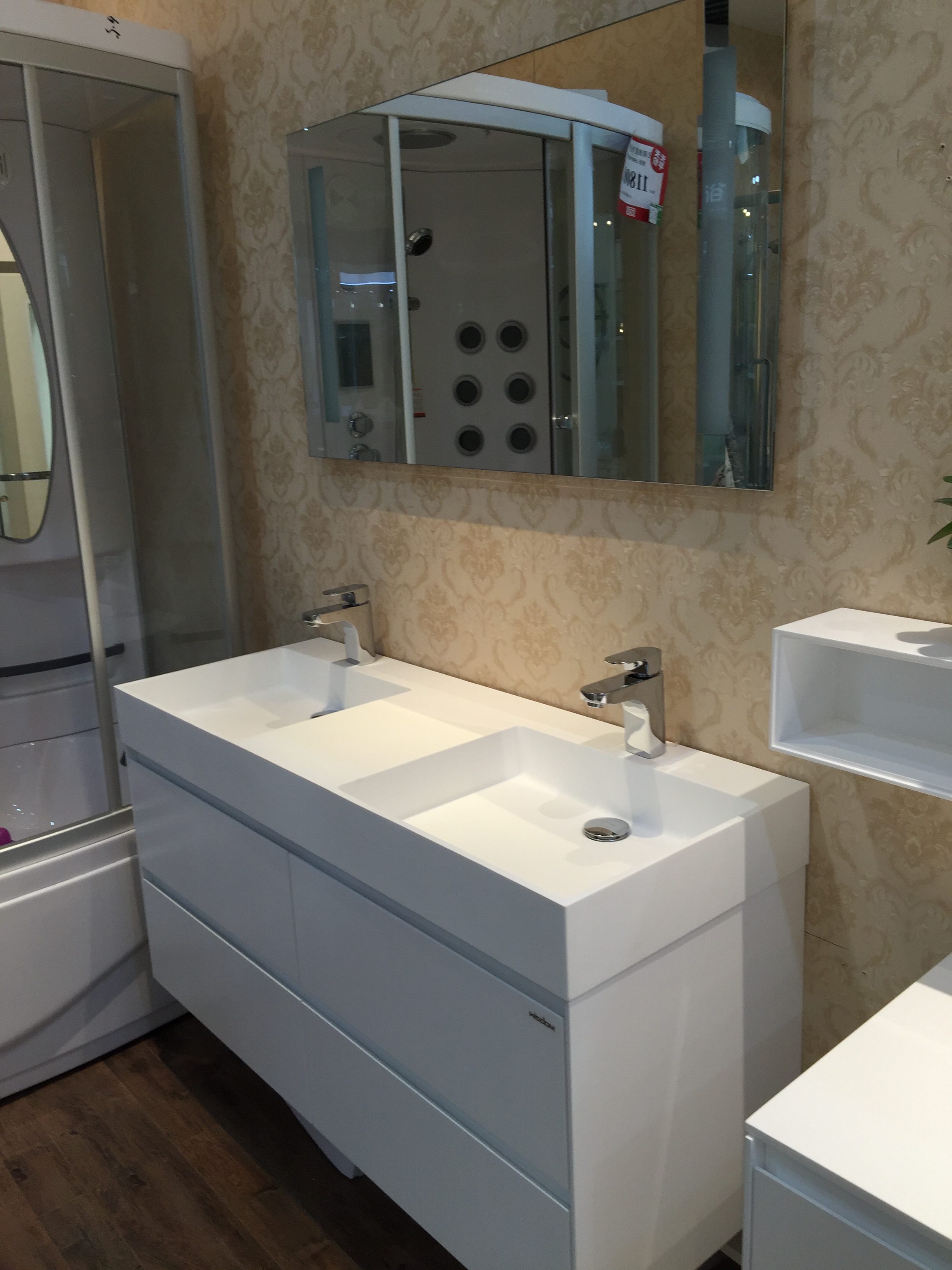 1200mm Bathroom furniture Solid Surface Stone Double Basin With Soild Wooden Bathroom Vanity Cloakroom Cabinet Oka 2090