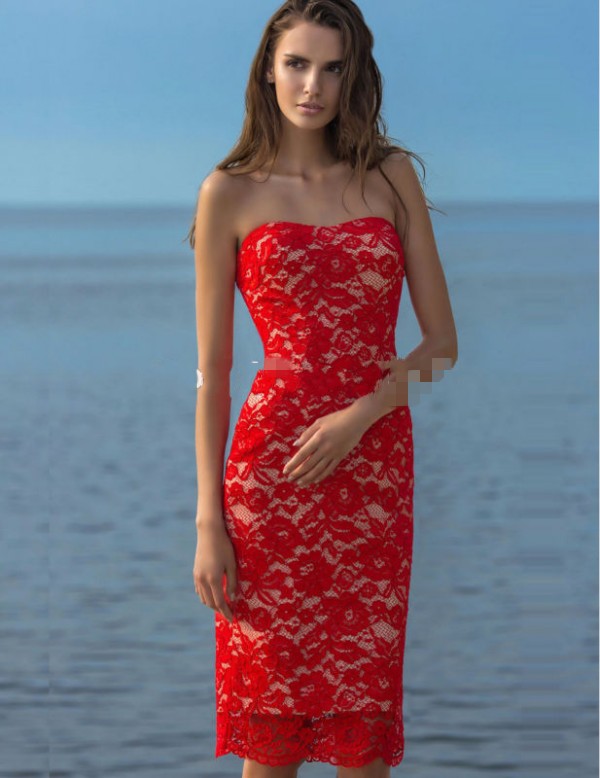 New vestidos de festa 2017 Fashion Red Long Lace Evening Dress with Detachable Train Strapless Long Party Dress Backless Prom Dress