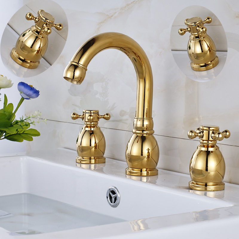 Luxury Bathroom Basin Faucet Deck Mounted Waterfall Spout Dual Handles and Three Holes Golden Surface Treatment Mixer Tap
Luxury Bathroom Basin Faucet Deck Mounted Waterfall Spout Dual Handles and Three Holes Golden Surface Treatment Mixer Tap
