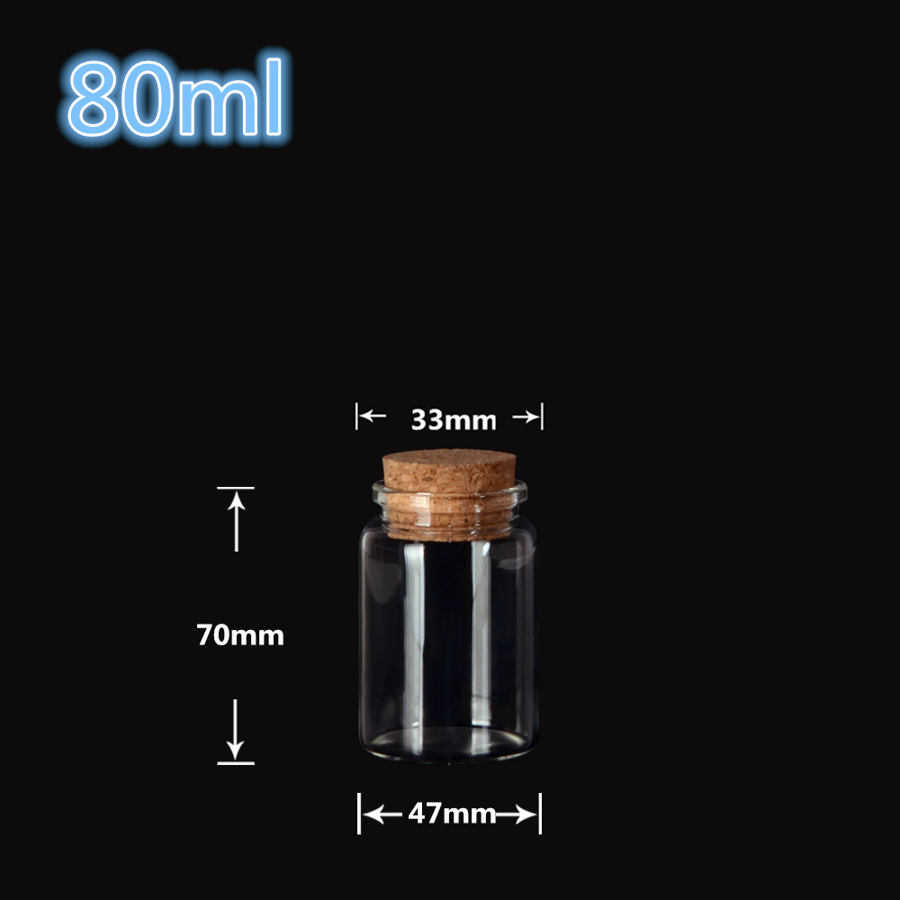 Wholesale- Glass Bottles with Cork Crafts Bottles Jars Weding Gift 50ml 80ml 100ml 150ml Empty Jars Containers Bottles 24pcs Free Shipping