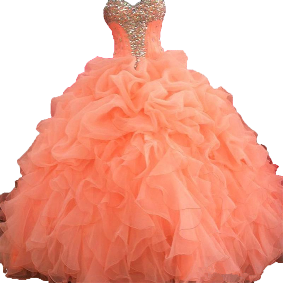 2018 Sexy Coral Ball Gown Quinceanera Dresses with Beaded Sweet 16 Dress Lace Up Floor Length vestido para debutante QC104