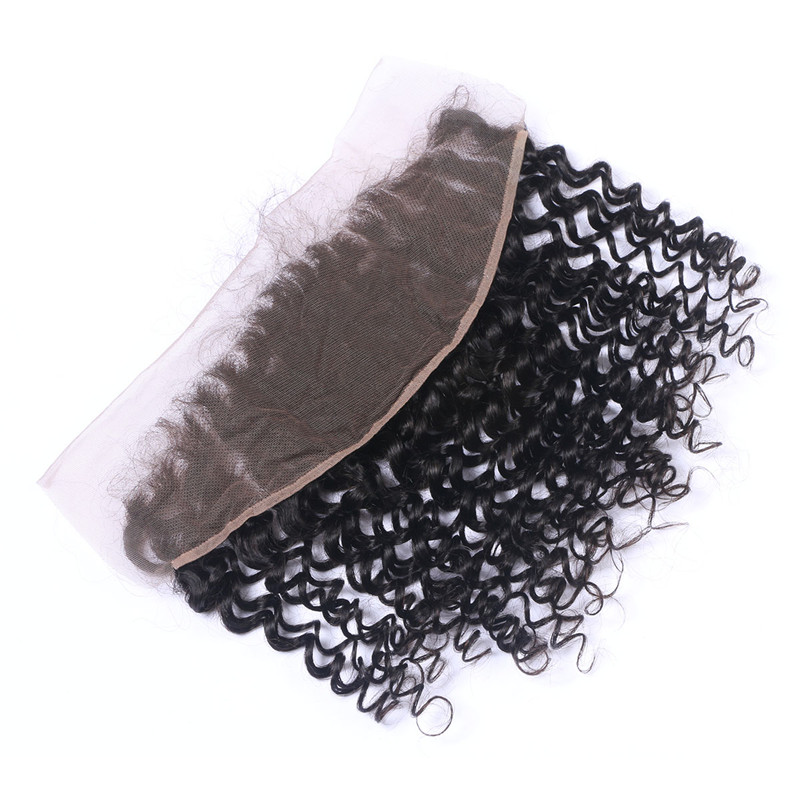 Afro Curly Hair Frontal Closure 13x4 Ear to Ear Lace Frontal Closure With Bleached Knots Natural Color 1B Human Remy Hair Extensions