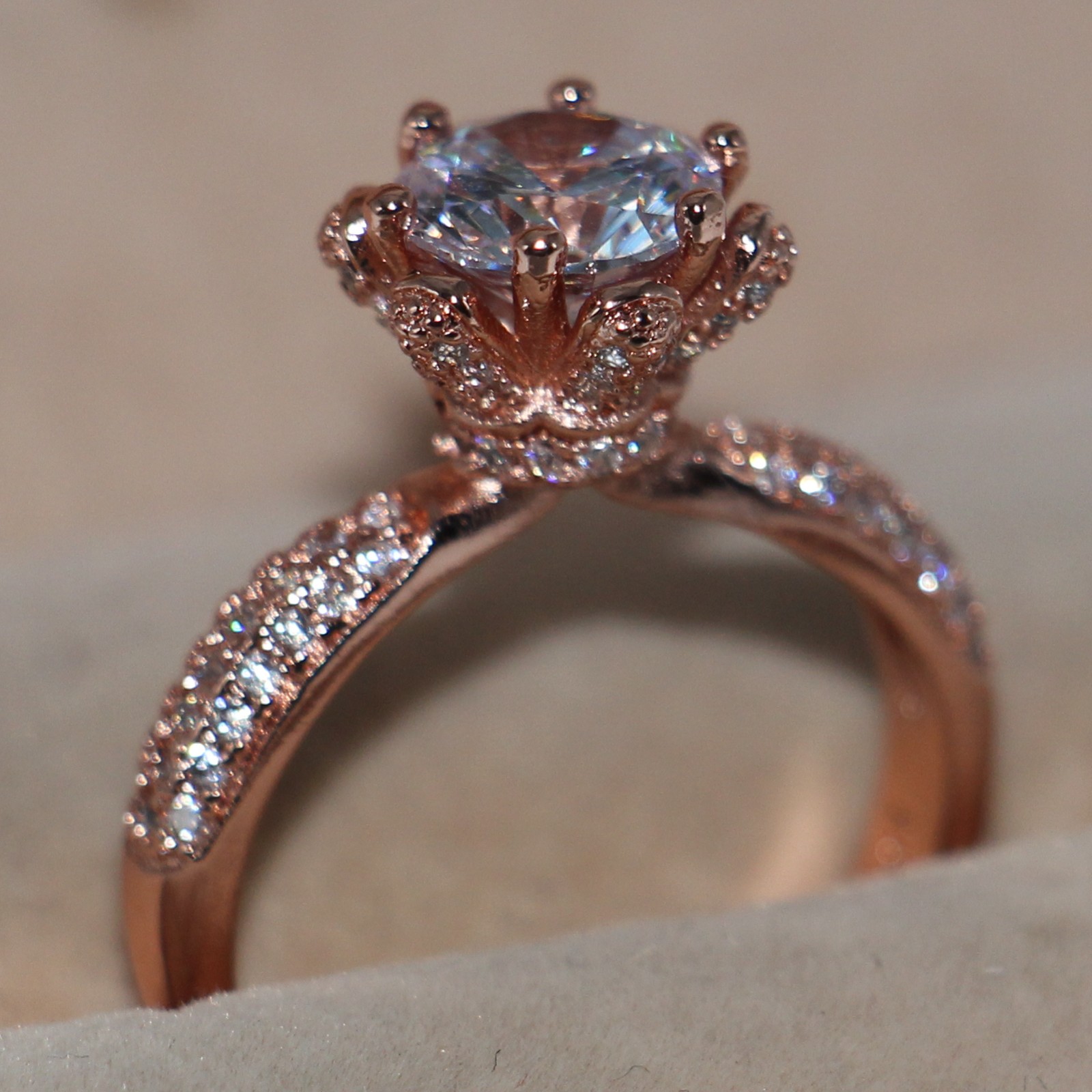 Wholesale Handmade choucong Jewelry: Sterg Sier Solitaire White Topaz Wedding Ring in Rose Gold