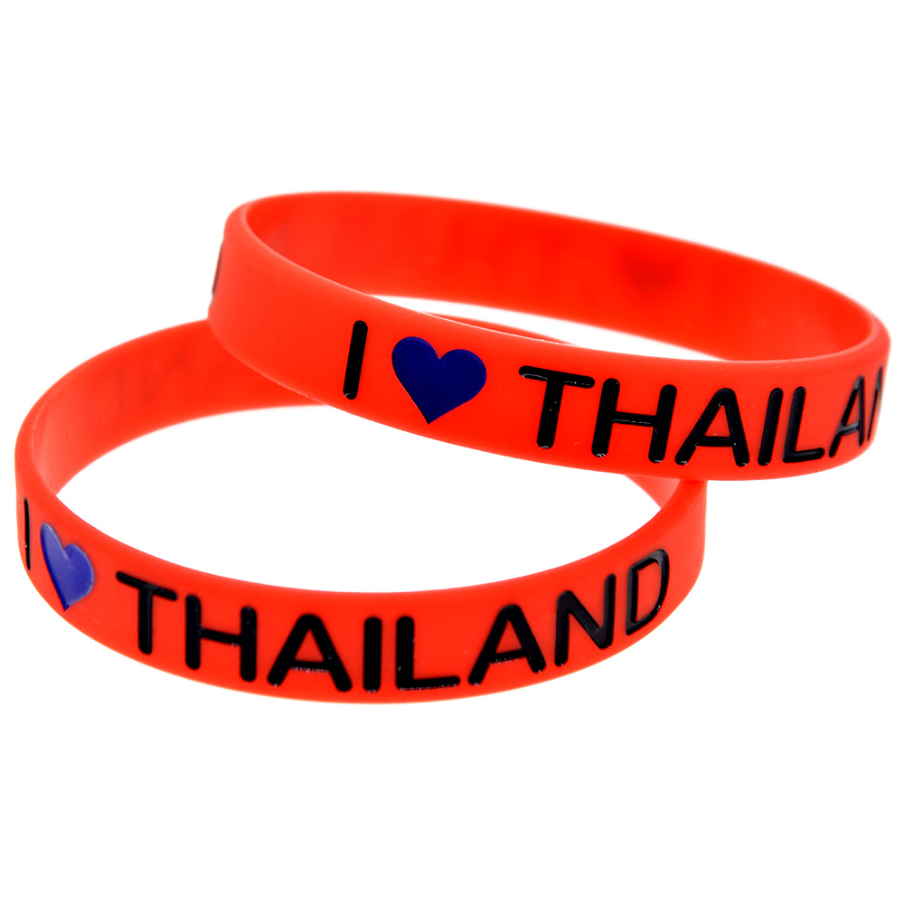 100PCS I Love Thailand Silicone Rubber Bracelet Decoration Logo Red Adult Size Perfect To Use In Any Benefits Gift