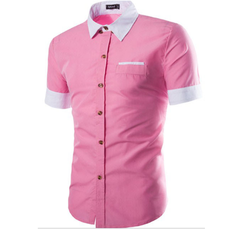 Wholesale- Brand 2016 Fashion Male Hawaiian Shirt Short-Sleeves Tops High Quality Solid Color New Mens Dress Shirts Slim Men Shirt 2XL DFG