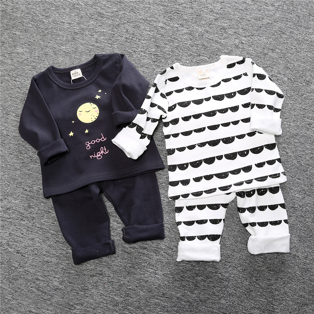 8 Style INS Baby Girls boys ins stripe Suits Pajamas Children Christmas Cotton cartoon long Sleeve T-shirt+Pants 2pcs sets kids clothes Z11