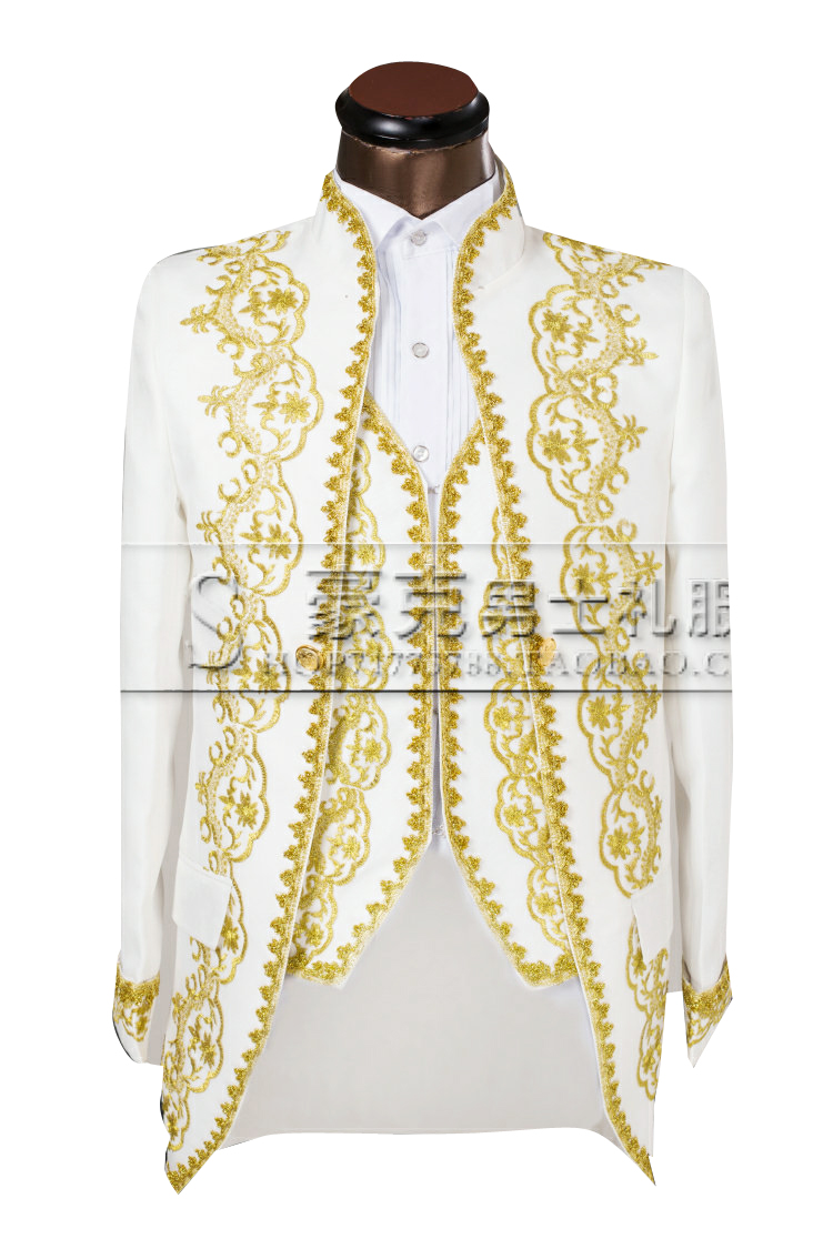 Wholesale- ( Jacket + pants + vest )Gold 2016 Fashion Men suits Slim Fit Tailcoat Groom wedding Prom Dress Suit Embroidered Male For Tuxedo