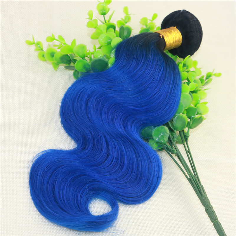 Wholesale Price Ombre Blue Hair Weaves Brazilian Straight Human Hair Extensions Remy Hair Bundles 100G one Piece
