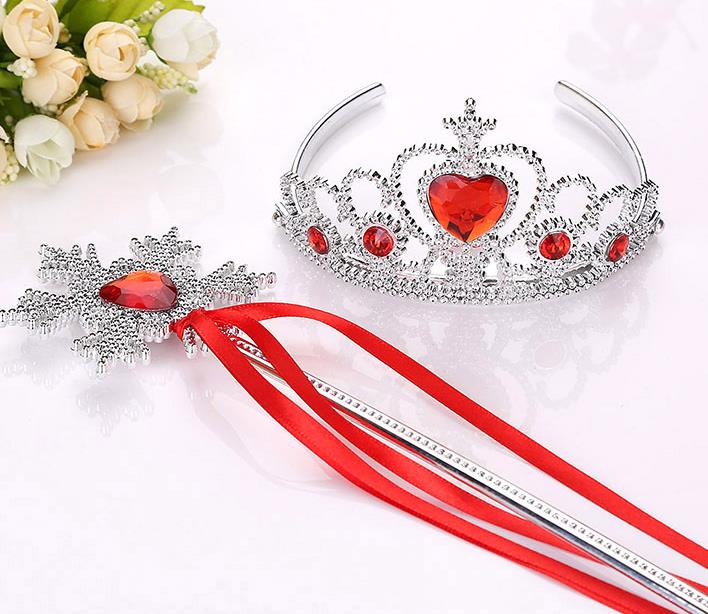Snowflake ribbon wands crown set fairy wand girl Christmas party gem sticks magic wands wreath headband Tiaras Princess COS props kids gift