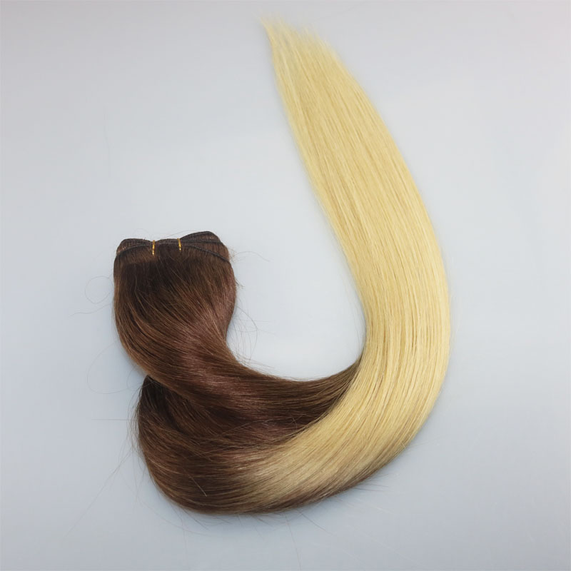 Human Hair Weave Ombre Dye Color Brazilian Virgin Hair Weft Bundle Extensions Two Tone 4#Brown To #613 Bleached Blonde