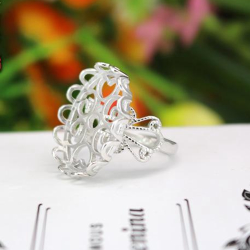 Women Fine Silver Ring Setting 16x22mm Oval Cabochon Semi Mount Engagement Wedding Fashion Ring Silver 925