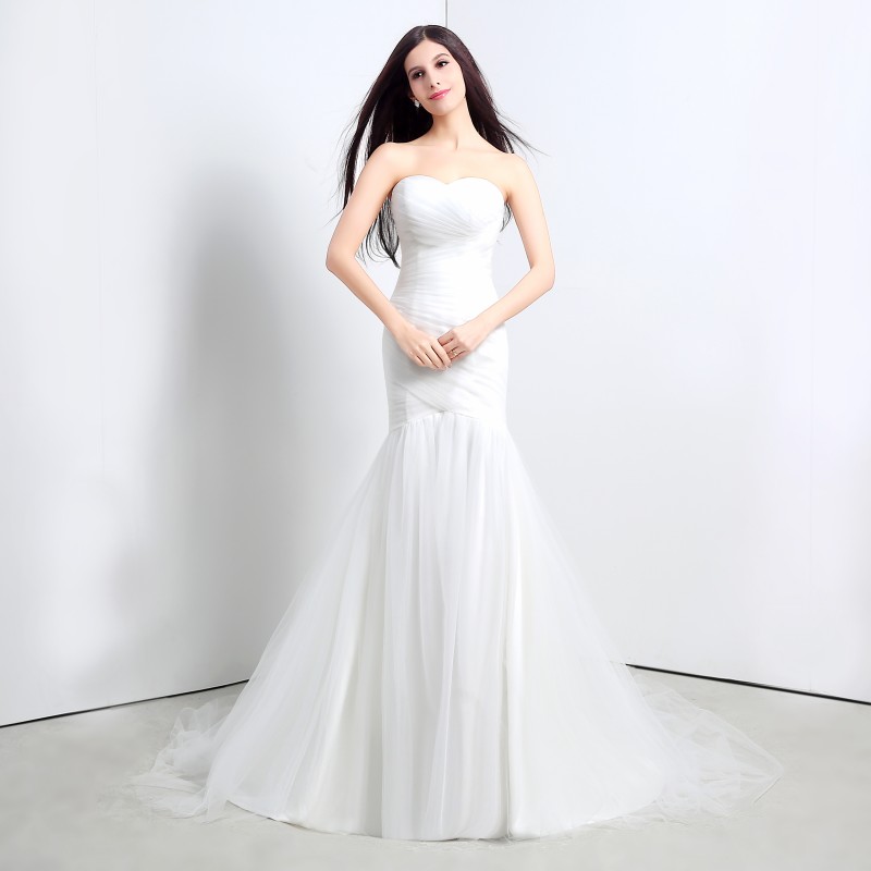 2018 New Elegant White Mermaid Wedding Dresses Tulle Sweetheart Wedding Party Bridal Gowns Stock 6-16 QC329