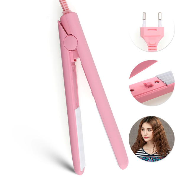 Mini Iron Pink Ceramic Straightening Corrugate Curling Styling Tools Hair Curler With