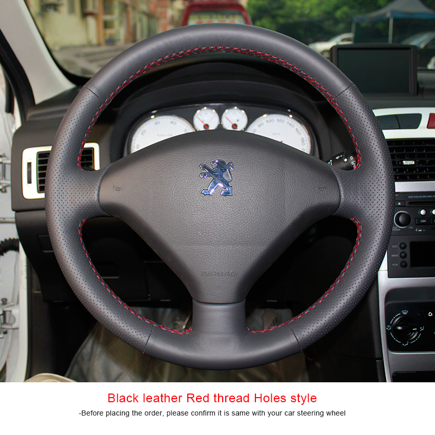 Steering wheel covers Case for PEUGEOT 307 Wheel cover Genuine leather DIY Car styling Hand sewing leather car covers