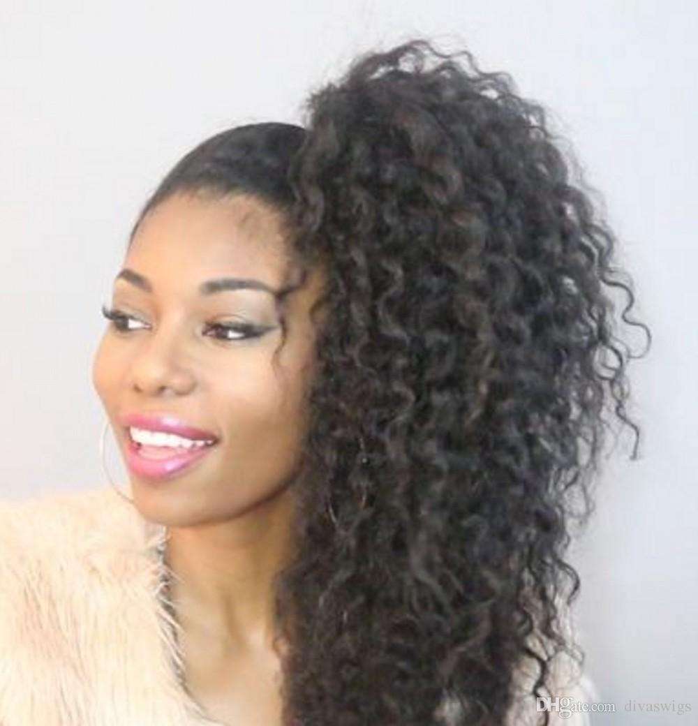 kinky curly drawstring ponytail wrap around ponytail clip in virgin brazilian hair extension colors aviable 120g dhl free ship