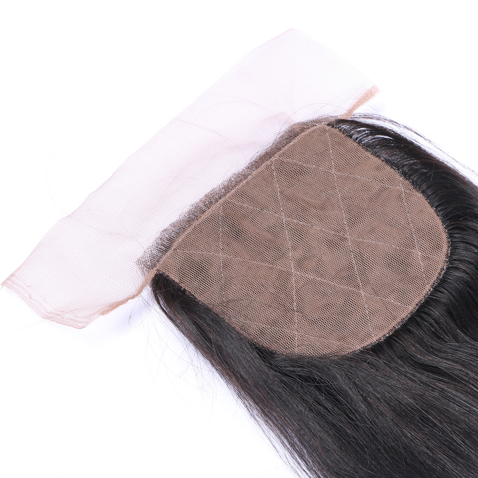 Free shipping Brazilian Straight Silk Base Free Part Remy Human Closure Bleached Knots With Baby Hair Top Closures