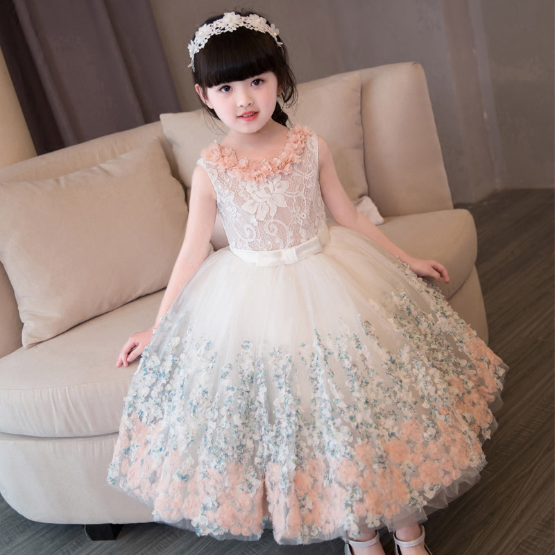 Top Quality Elegant Appliques Lace Girls Wedding Dress flower Girl Dress Girls Birthday Prom Formal First Communion Gown Baby Baptism Dress