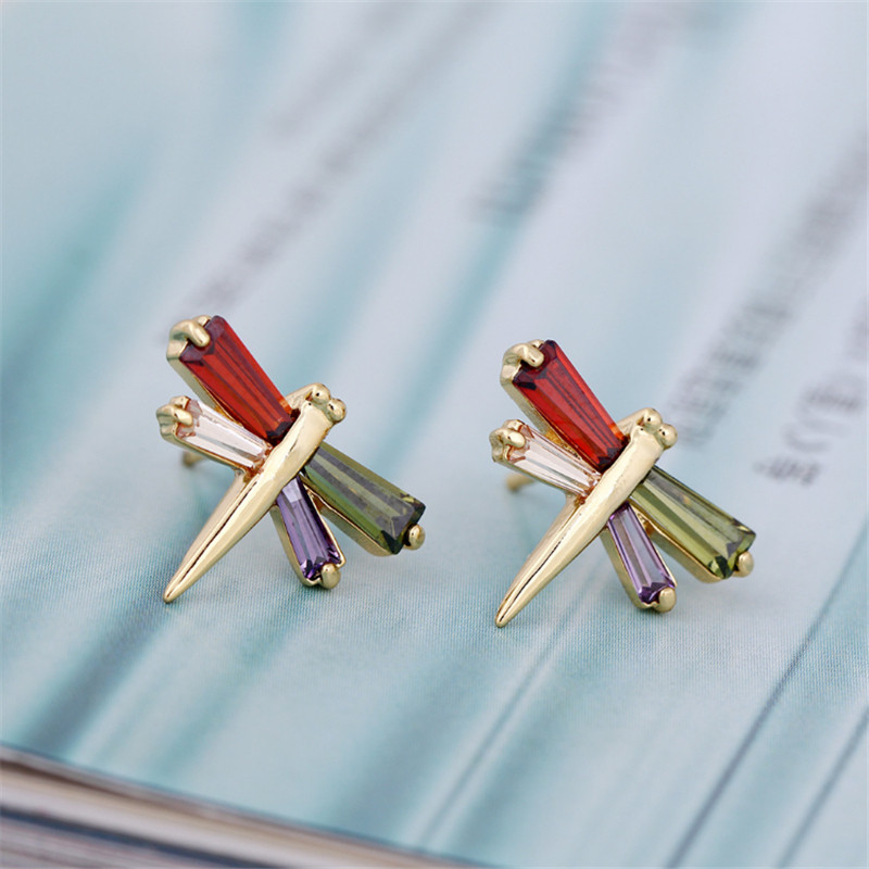 Hot Sale 18K Yellow Gold Plated New Tiny Cute Dragonfly Earrings Stud for Girls Women Hot Gift