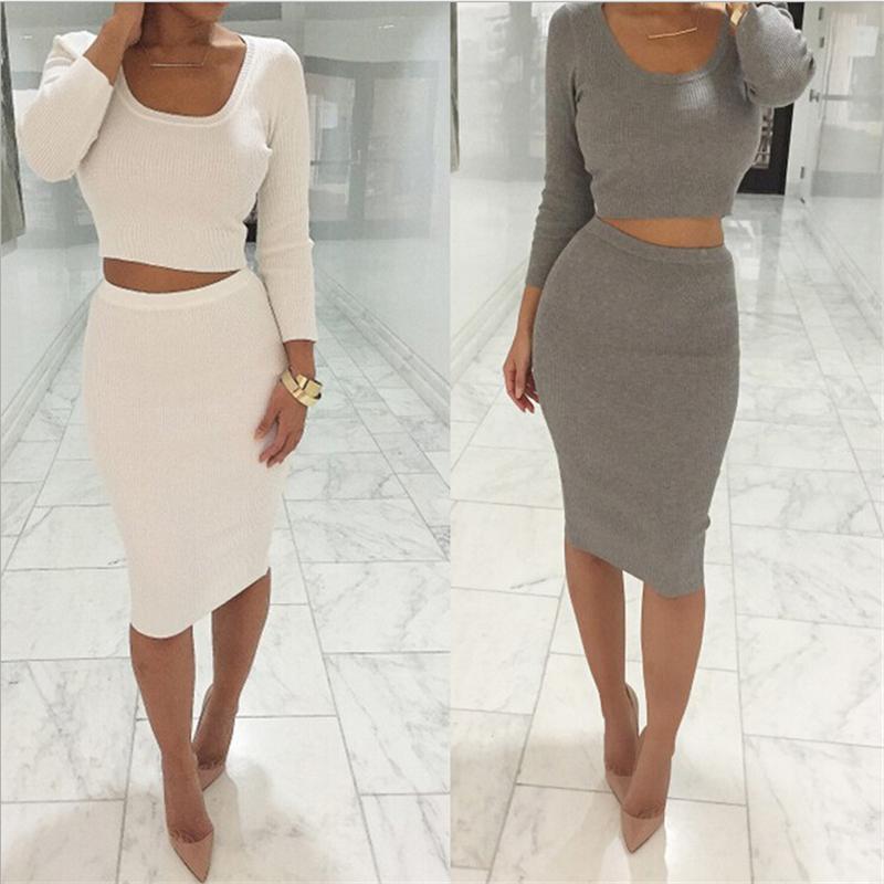 Bodycon Dress Women Solid Color Sexy Crop Top Party Dresses Female Clubwear Slim Vestidos Fall 2017 Fashion Plus Size Dress