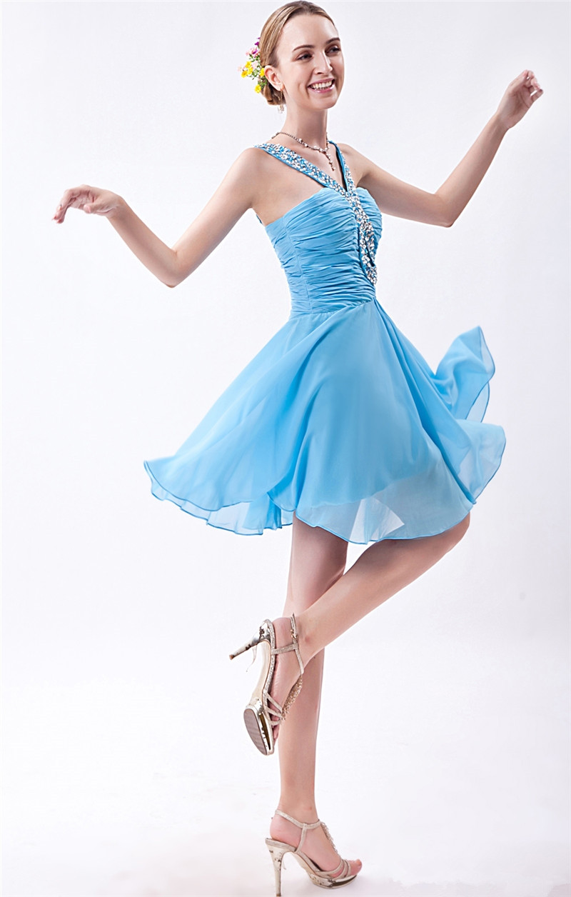 2017 Fashion Backless Crystal A-Line Mini Homecoming Dress With Beading Sequined Organza Graduation Prom Party Gown BH07