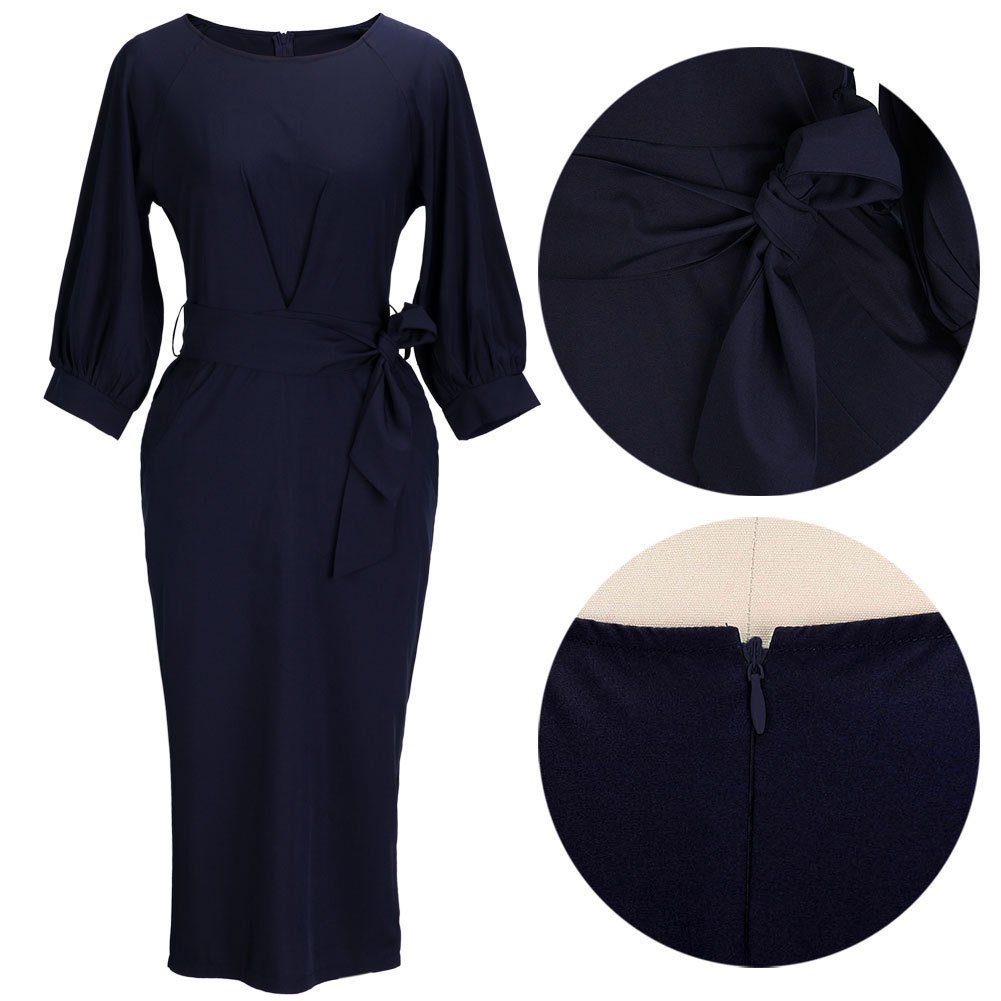 arrival Fashion elegant temperament Work Dresses waist chiffon pencil dress seven points lantern sleeves skirt LX017