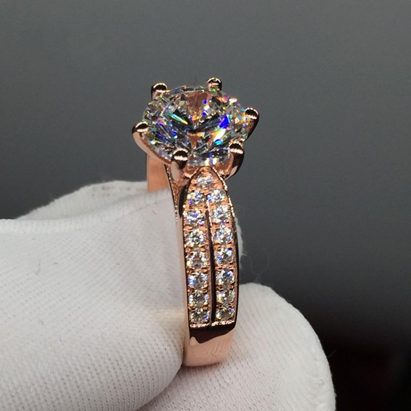 Vecalon Fashion jewelry Women ring Rose gold color 3ct diamond Cz 925 Silver Engagement wedding Band ring for women