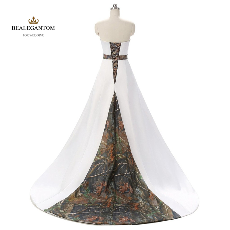 camo appliques beaded ball gown long camouflage wedding dresses satin lace up wedding party dress bridal gowns