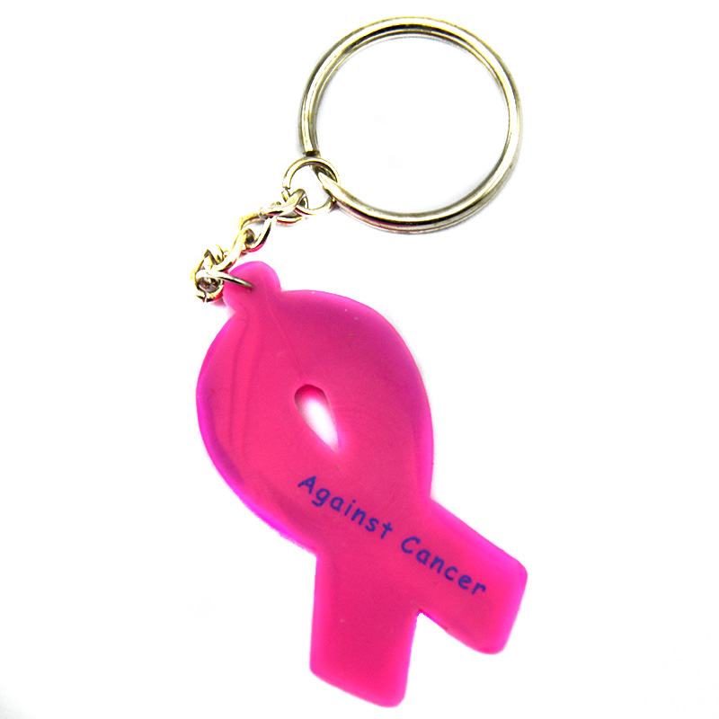 50PCS 24 Hour Fight Against Cancer Ribbon Silicone Keychain Printed Motivational Logo 4 Colors for Promotional Gift