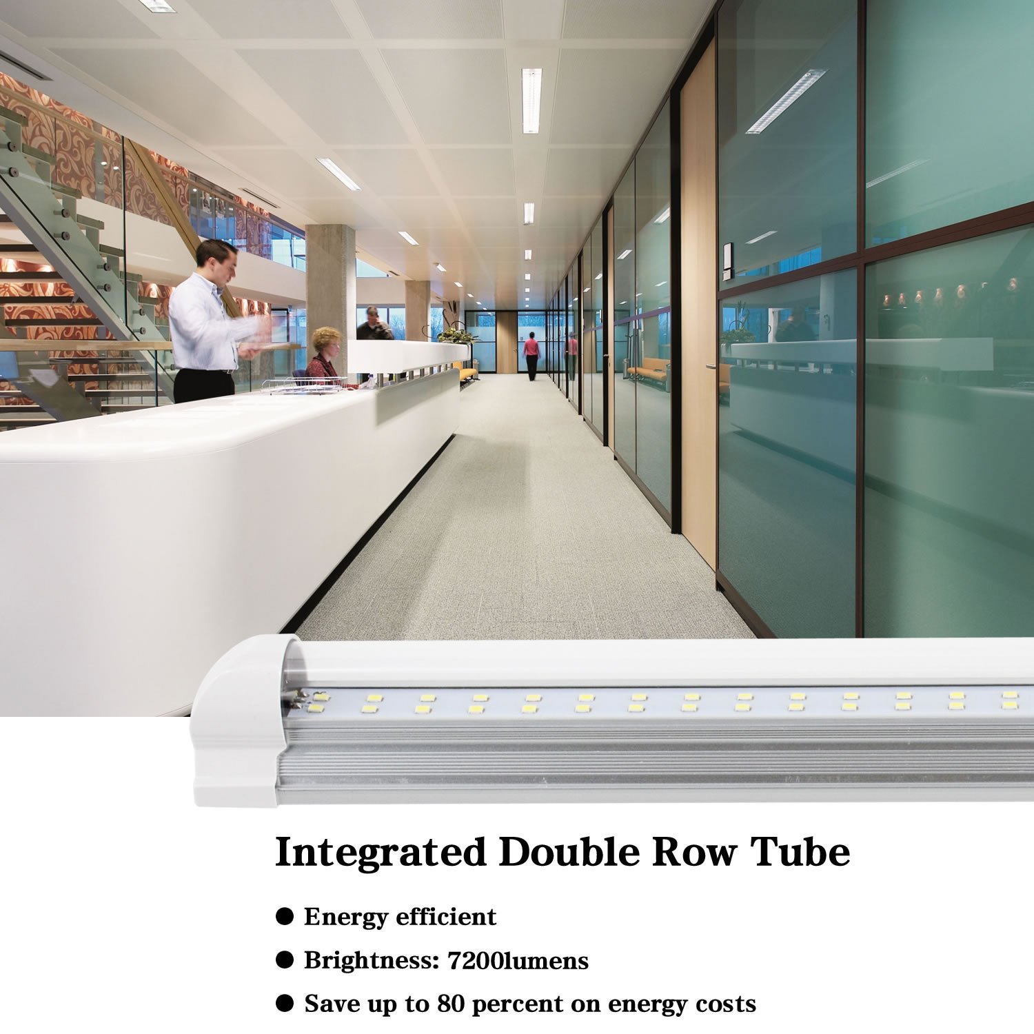 8FT LED T8 Tubes Double Row 8 foot T8 integrated LED Light Bulbs 65W 72W 7200LM 2.4M SMD2835 led fluorescent lighting Lamps