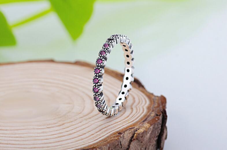 Wholesale Luxury Jewelry 925 Sterling Silver Single row drilling Ruby CZ Diamond Gemstones Wedding Women Engagement Girl Ring Gift Size 5-11