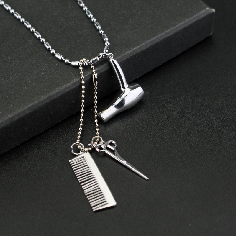 Wholesale-one piece Fashion Dull Charm Jewelry Hair Dryer/Scissor/Comb Dangle Pendant women necklace quinn personality necklace