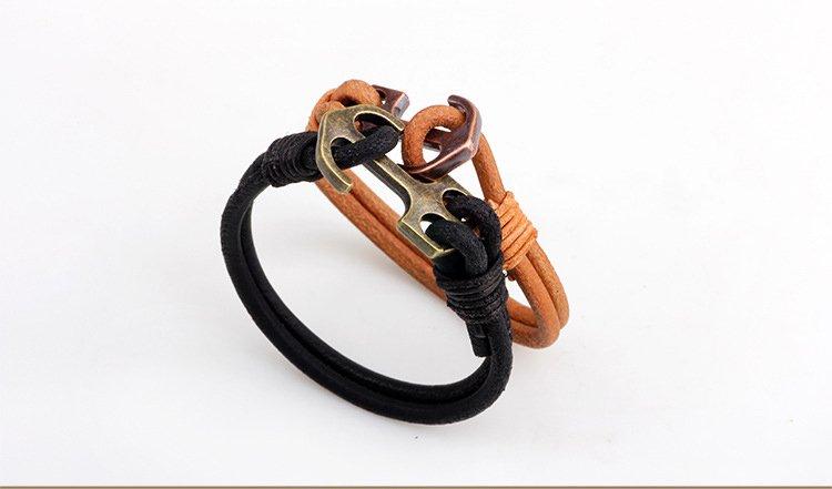 Wholesale-QIHE JEWELRY Black/coffee Color Leather Anchor Charm Bracelet Ship Bracelet Bangle Nautical Jewelry Men's Summmer Fashion
