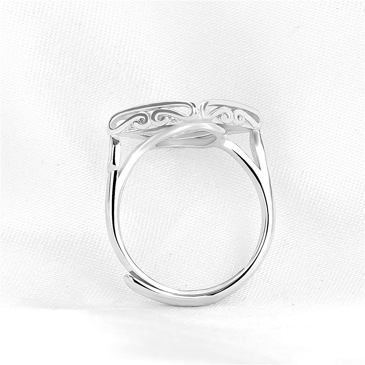 Sterling Silver 925 Plated White Gold Engagement Wedding Semi Mount Ring for 11x11mm Princess Cabochon Amber Turquoise Lapis Lazuli Setting