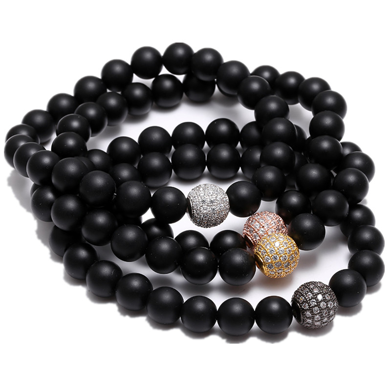 Men of the Tibetan Buddhist Yoga Lucky Buddha bracelet beads Strand Pave CZ Bracelets Matte Black Stone Gift Valentine's Day Holiday Christmas