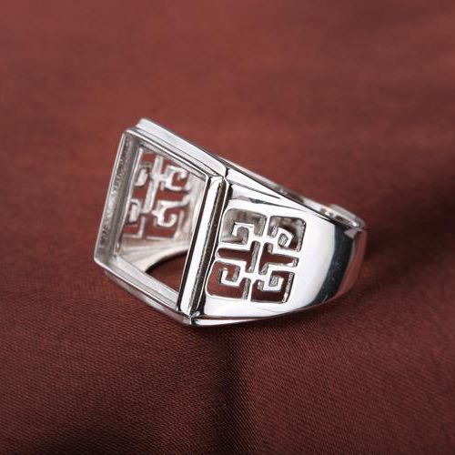 Fine Silver 925 sterling Silver Engagement Wedding Party Men Ring 13x16mm/14x18mm/13x19mm Princess Cabochon Semi Mount Jewelry Setting