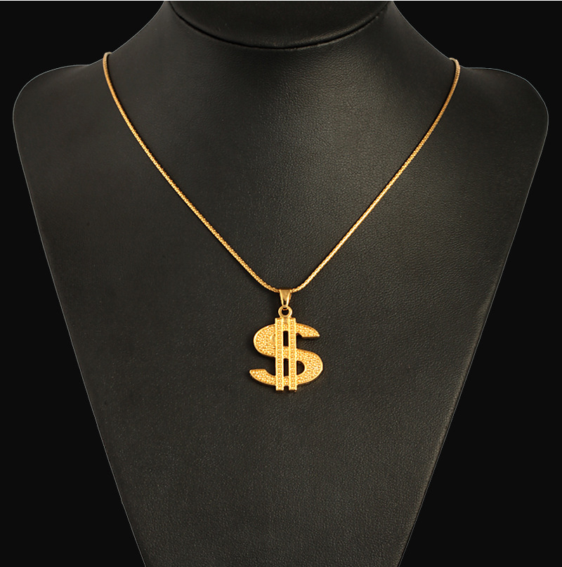 Gold Color $ Money Symbol Pendant Hip Hop Bling Crystal Dollar Sign 76cm Gold Link Chain Pendant Necklace Men Women Jewelry