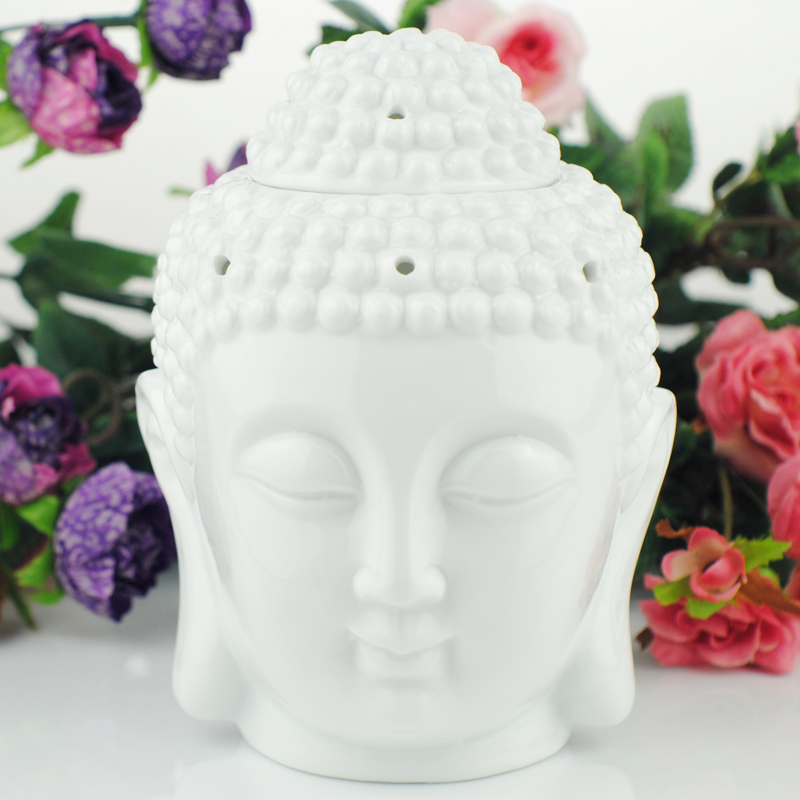 Wholesale- Ceramic oil burner, Buddha head oil station, black and whiteTemple / Home